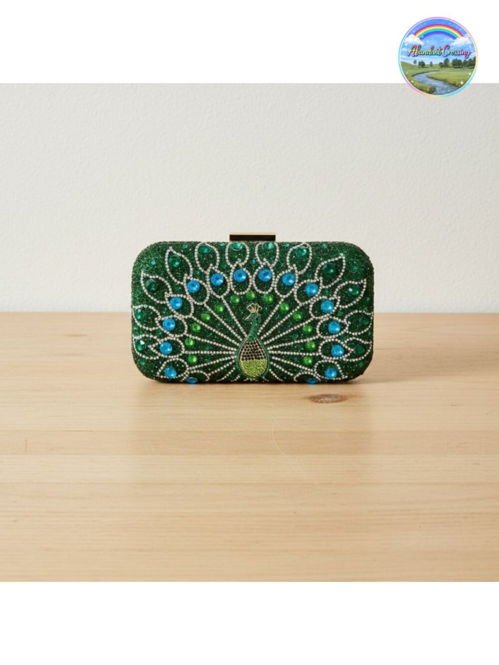 Crystal Evening Clutch with Gold Metal Frame and Detachable Chain Strap